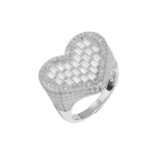 Iced Out Bagguette Heart Statement Ring