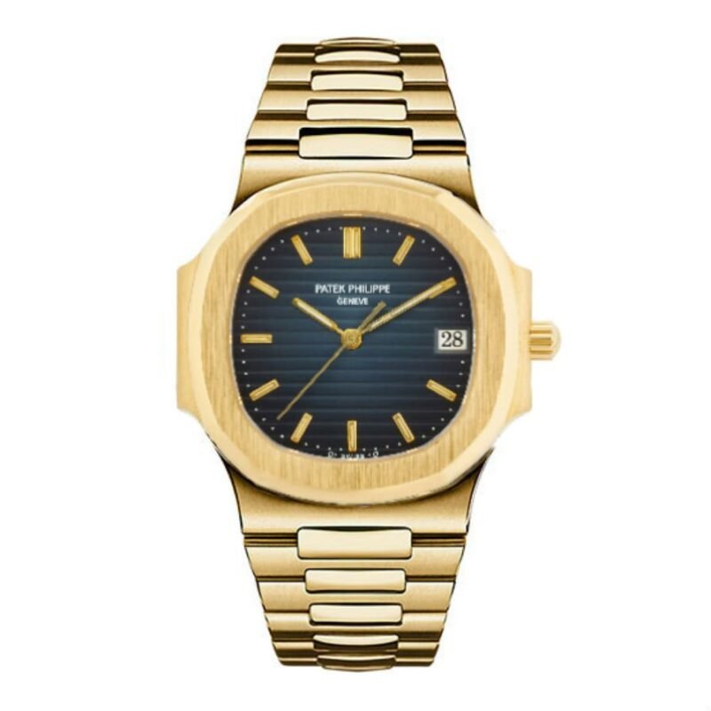 Pat ek Nautilus Deep Blue Dial Date Yellow Gold Watch