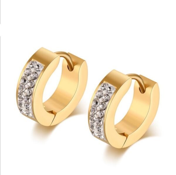 Gold Steel Lab 2 row Diamond Huggie Earrings ME-038 - Image 3
