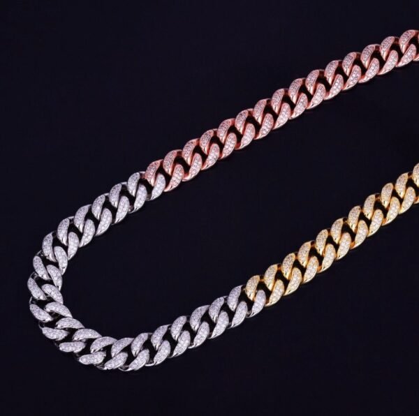 Iced Out Trio tone Miami Cuban Link Chain - Image 3
