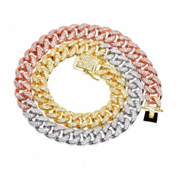 Iced Out Trio tone Miami Cuban Link Chain - Image 4