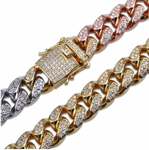 Iced Out Trio tone Miami Cuban Link Chain - Image 10