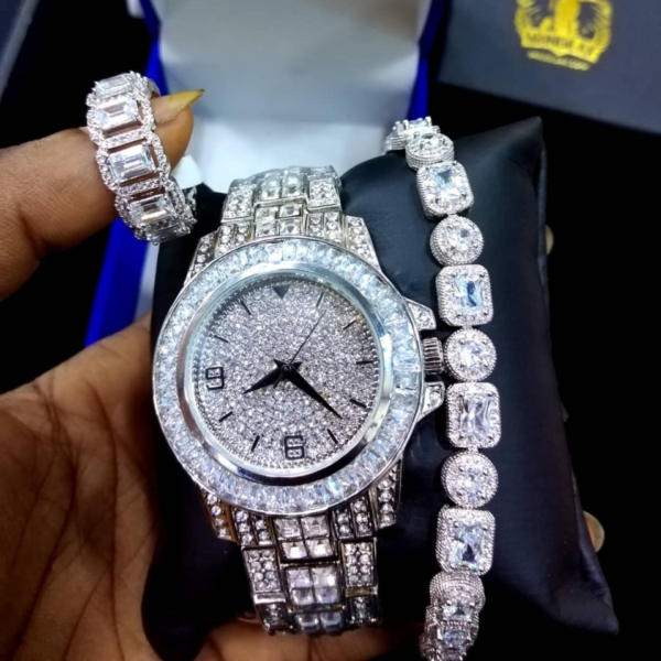 White Valeria Iced Out Wrist Watch for Men - Image 2