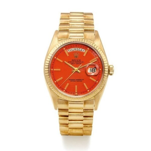 Gold 1970's Rollie Day-Date Presidential Red "Stella" Dial Watch