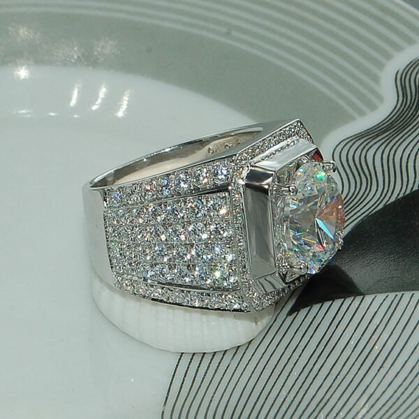 Pure 925 Sterling White Gold Statement Ring - Image 4