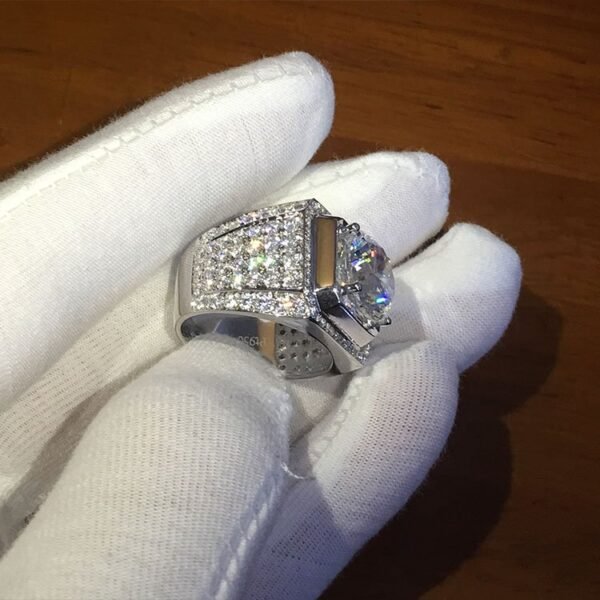 Pure 925 Sterling White Gold Statement Ring - Image 5