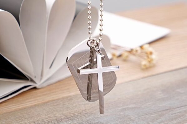Silver Dog tag Cross Chain for Men - Image 5