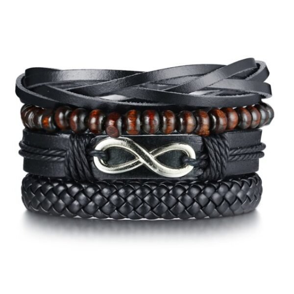 Infinity Charm Leather Bracelet Set