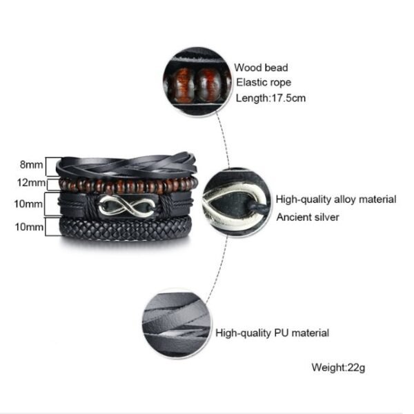 Infinity Charm Leather Bracelet Set - Image 4