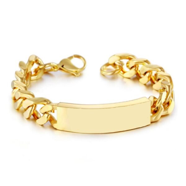 12mm Gold ID Plate Cuban Link Bracelet - Image 4