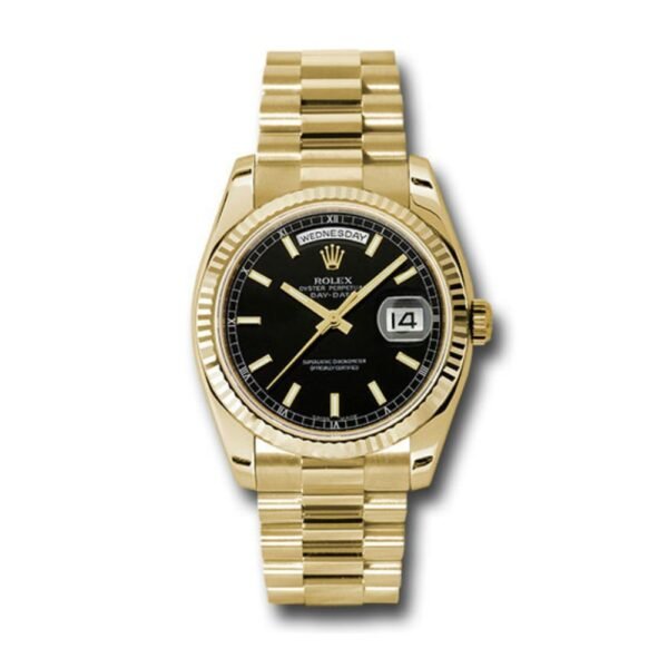 Rollie Gold Chronergy Black Dial Wheel Day Presidential Timepiece