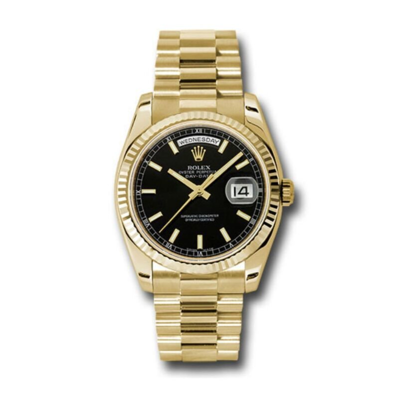 Rollie Gold Chronergy Black Dial Wheel Day Presidential Timepiece