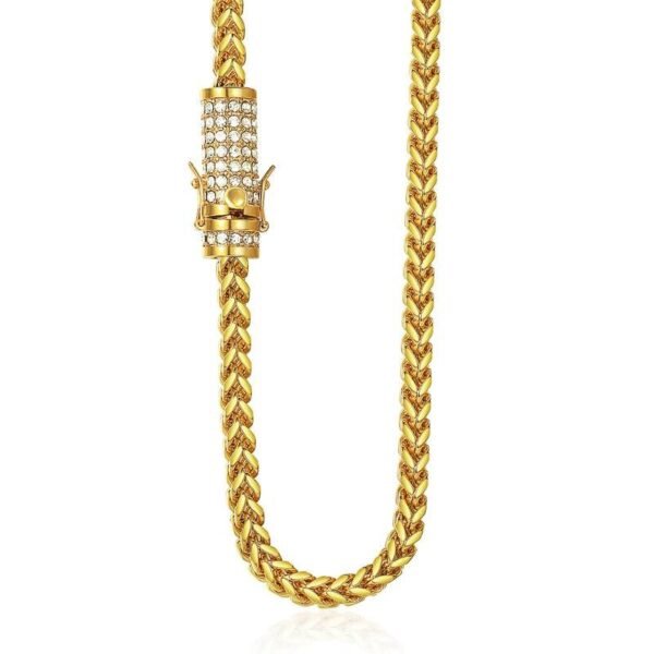 6mm Gold Stainless Iced Out Clasp Franco Link Chain - Image 2