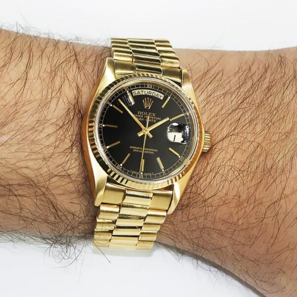 Rollie Gold Chronergy Black Dial Wheel Day Presidential Timepiece - Image 6