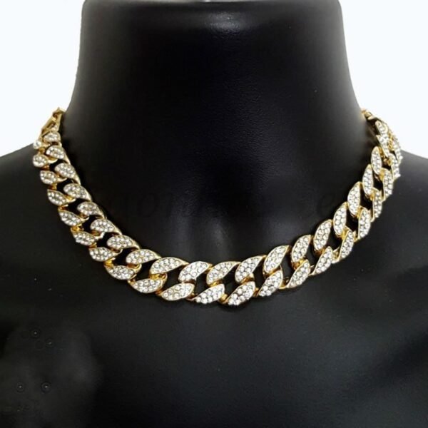 Gold Finish Iced Out Miami Cuban Link Choker Chainsaw - Image 3