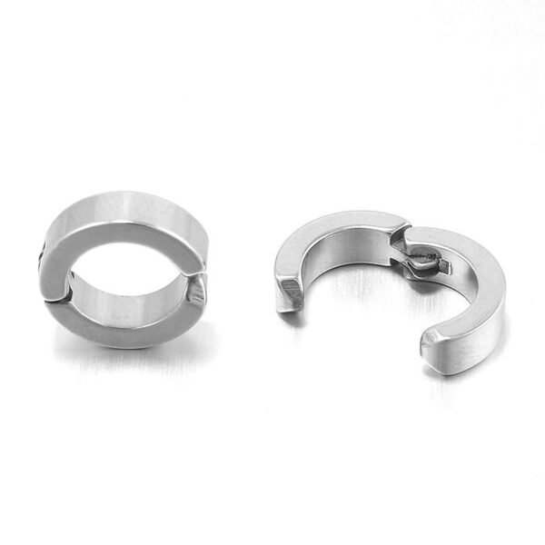 Silver Stainless Steel Clip Hoop Earrings (No piercing) ME-071 - Image 3
