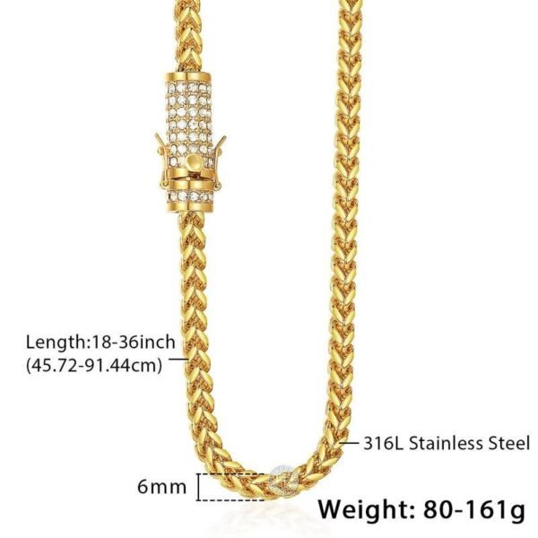 6mm Gold Stainless Iced Out Clasp Franco Link Chain - Image 8