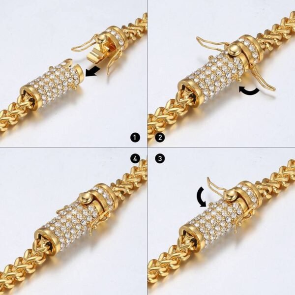 6mm Gold Stainless Iced Out Clasp Franco Link Chain - Image 9