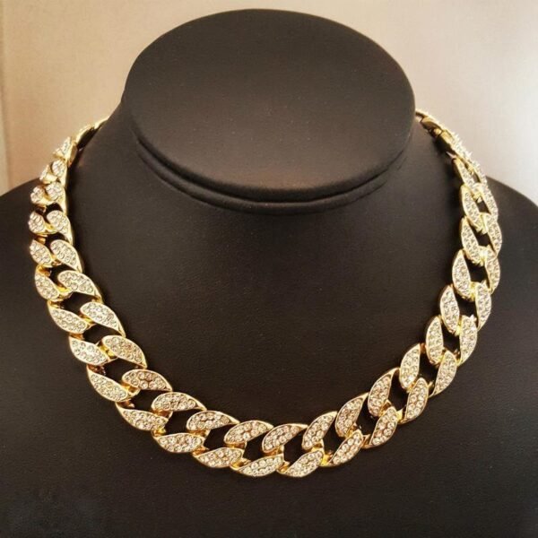 Gold Finish Iced Out Miami Cuban Link Choker Chainsaw - Image 2