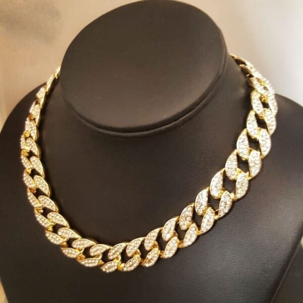 Gold Finish Iced Out Miami Cuban Link Choker Chainsaw - Image 4