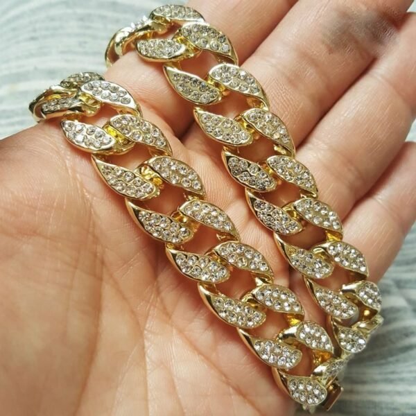 Gold Finish Iced Out Miami Cuban Link Choker Chainsaw - Image 6