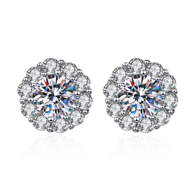 Cluster VVS Moissanite Diamond Stud Round Silver Earrings - Image 5