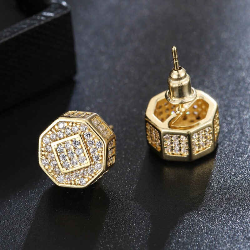 Iced Octagon Stud VVS Moissanite Earrings - Image 3