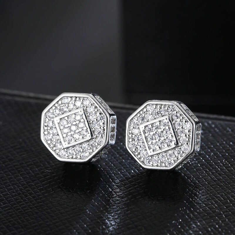 Iced Octagon Stud VVS Moissanite Earrings - Image 2