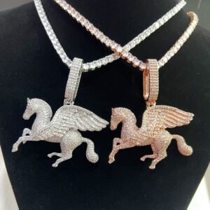 Iced Out Pegasus Winged Horse Necklace