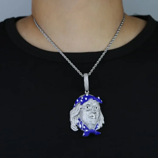 Iced out Benjamin Franklin Enamel Silver Necklace - Image 2