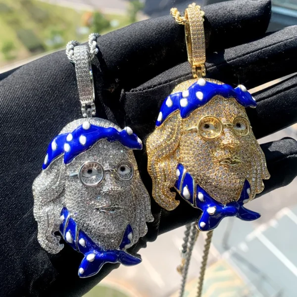 Iced out Benjamin Franklin Enamel Silver Necklace - Image 4