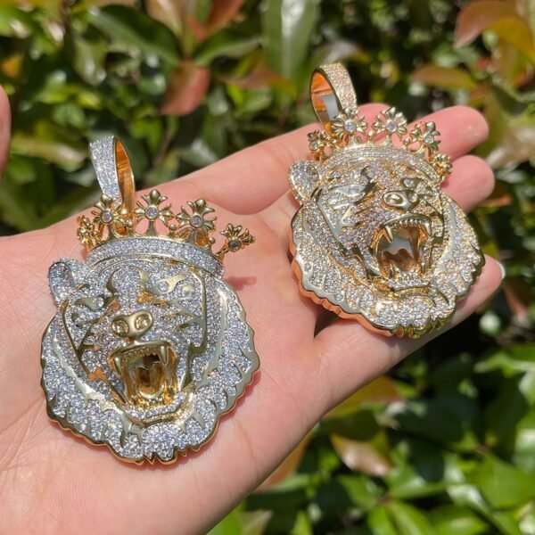 Iced out Crowned Lion Head Necklace
