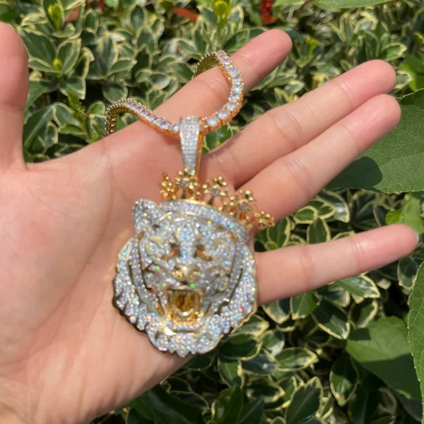 Iced out Crowned Lion Head Necklace - Image 4