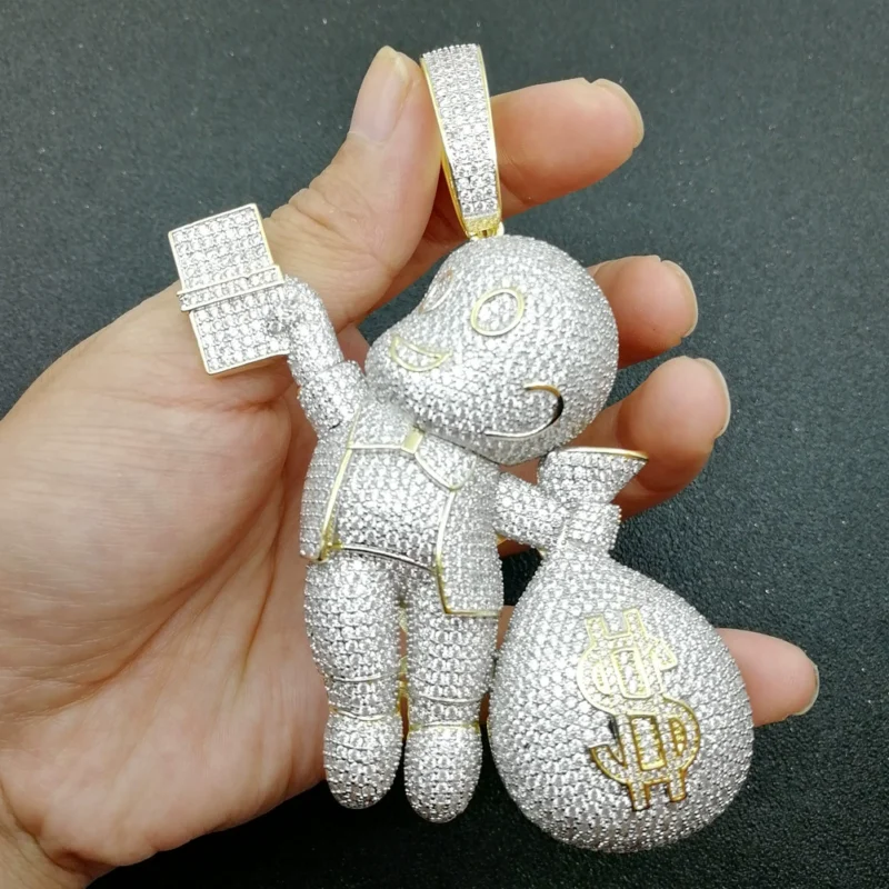 Iced Out Fly Money Bag Grabber Gold Necklace - Image 3