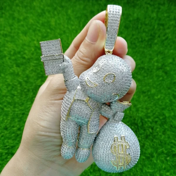 Iced Out Fly Money Bag Grabber Gold Necklace - Image 7
