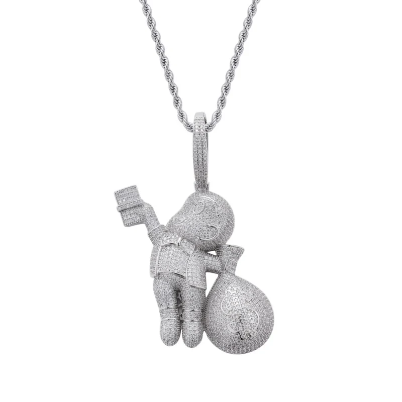 Iced Out Fly Money Bag Grabber Gold Necklace - Image 5