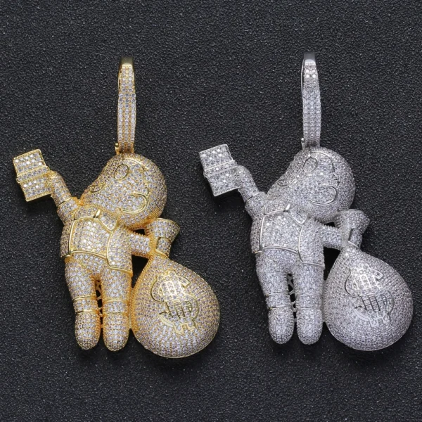 Iced Out Fly Money Bag Grabber Gold Necklace - Image 6
