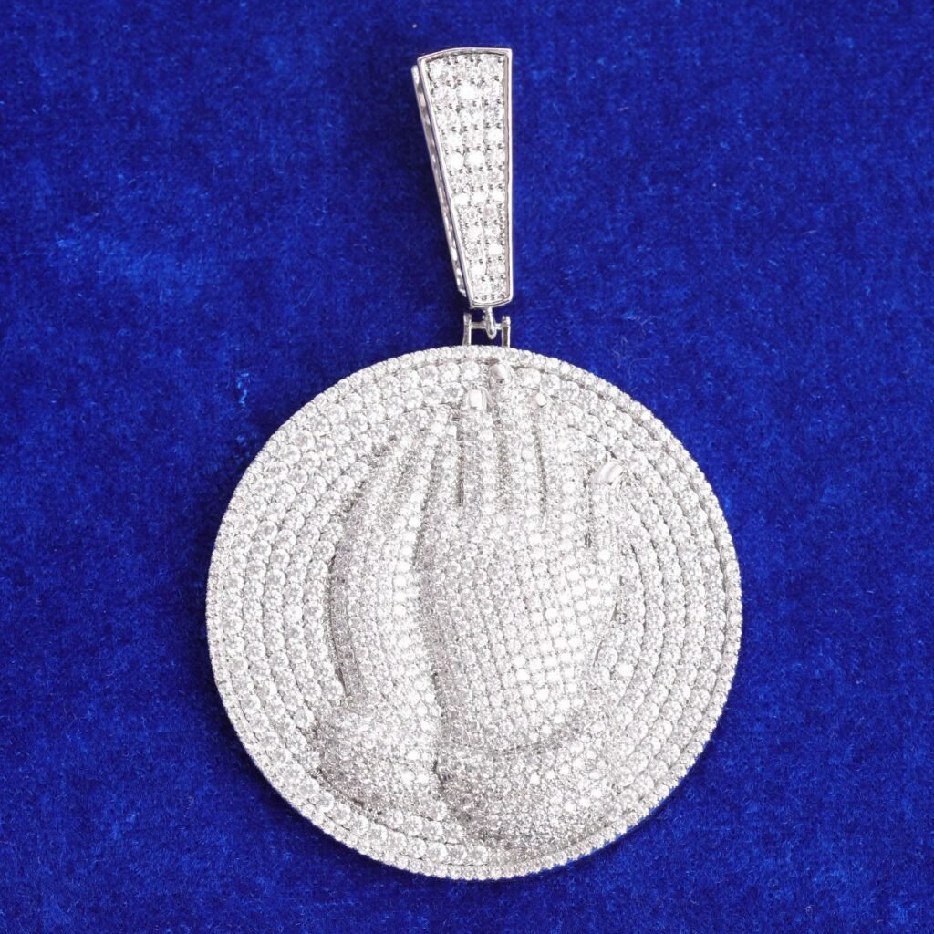 Iced out 3D Praying Hand Iced Out Medallion Necklace - Image 5