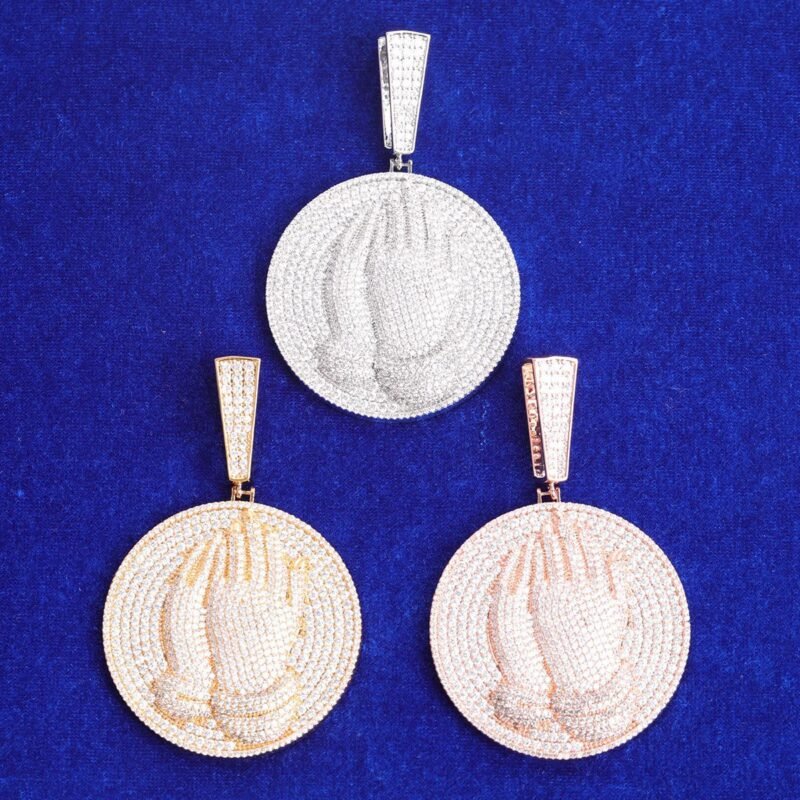 Iced out 3D Praying Hand Iced Out Medallion Necklace