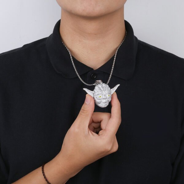 Silver Iced Out Master Yoda Necklace - Image 6