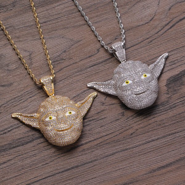 Silver Iced Out Master Yoda Necklace - Image 4