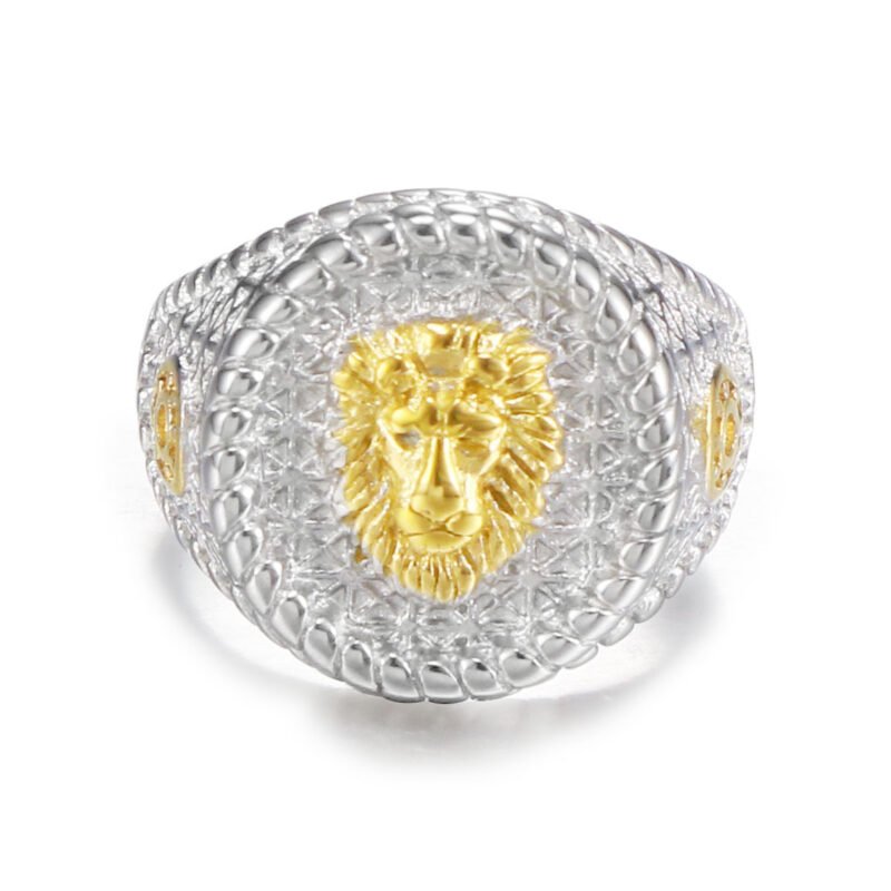 Iced Out Two Tone Lion Face Ring - Image 3