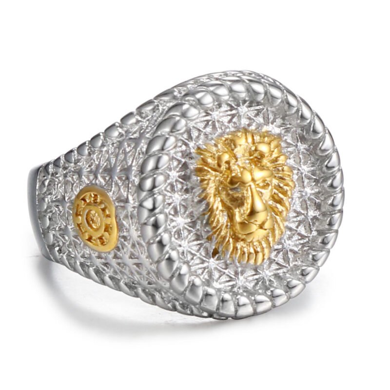 Iced Out Two Tone Lion Face Ring