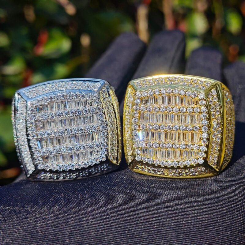 Iced Out Gold Diamond Signet Ring