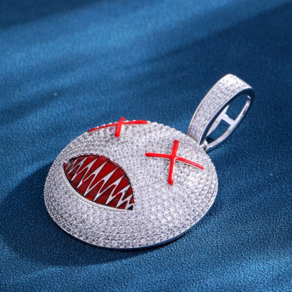 Iced Out X-Eyes Smiley Emoji Silver Necklace - Image 2