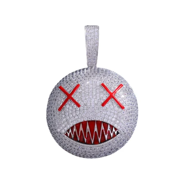 Iced Out X-Eyes Smiley Emoji Silver Necklace