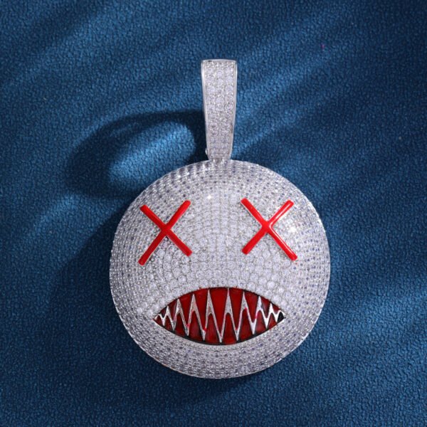 Iced Out X-Eyes Smiley Emoji Silver Necklace - Image 4