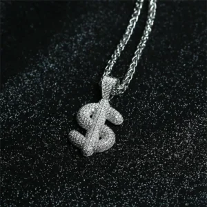 Iced Out 925 Sterling Moissanite Dollar Sign Necklace