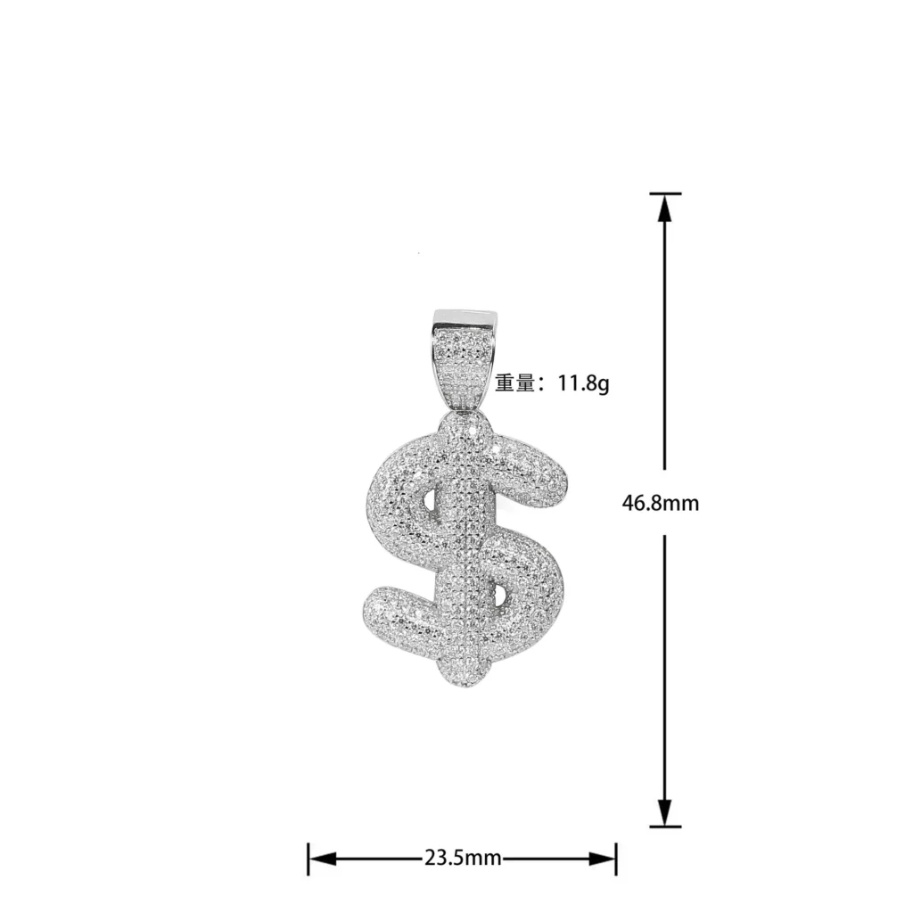 Iced Out 925 Sterling Moissanite Dollar Sign Necklace - Image 4