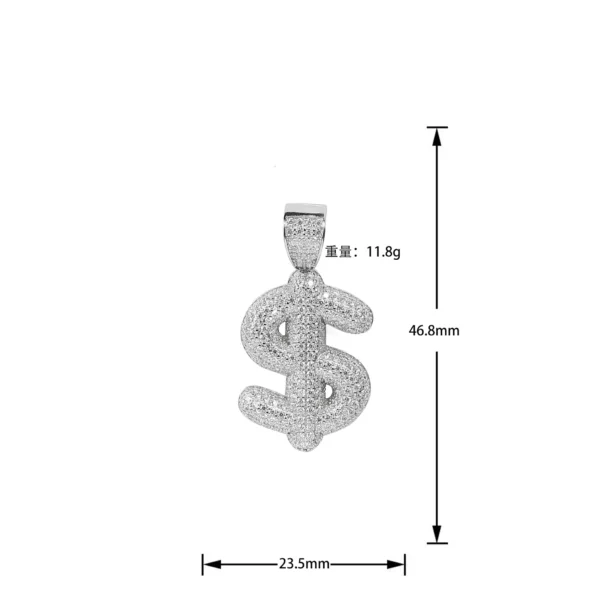 Iced Out 925 Sterling Moissanite Dollar Sign Necklace - Image 4